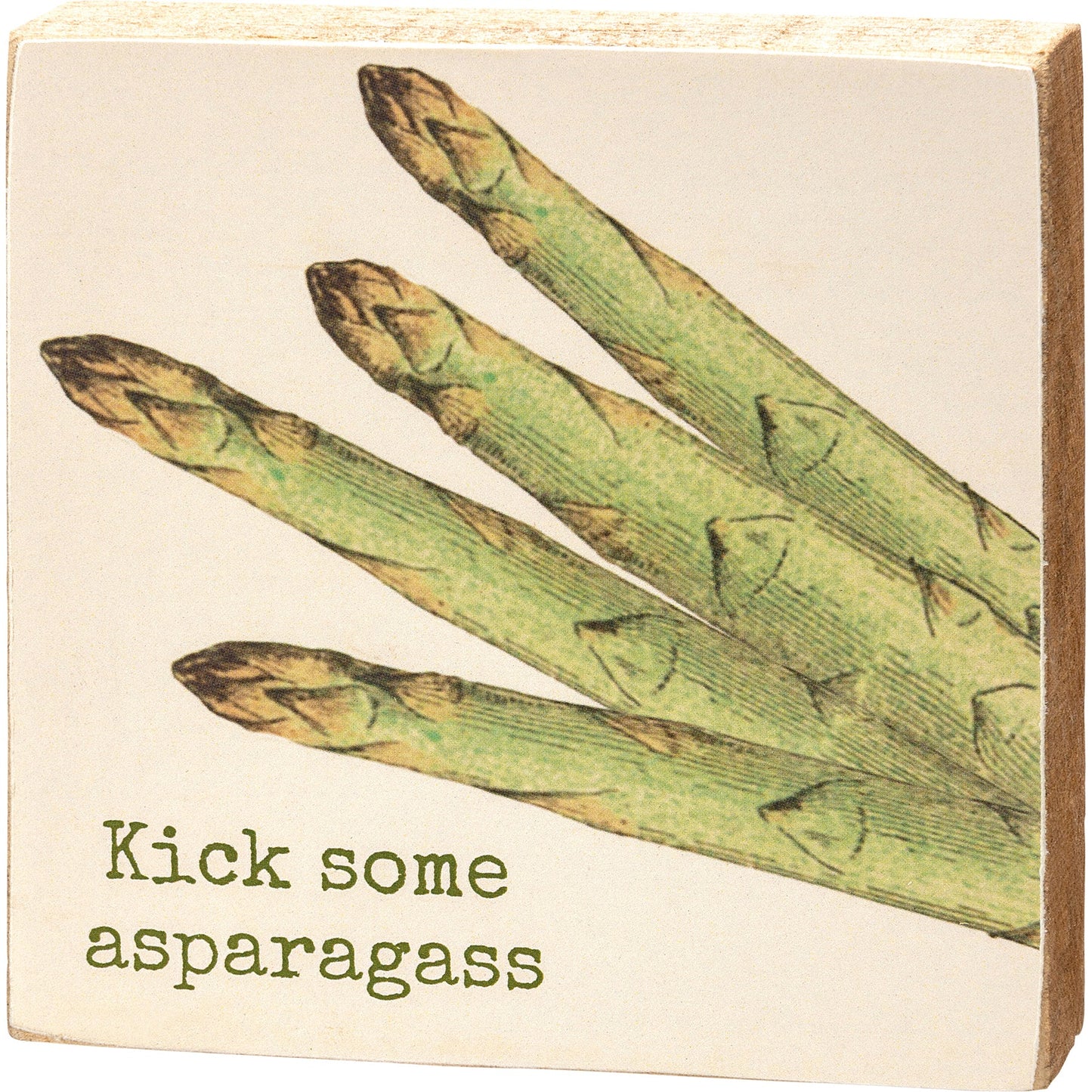 Kick Some Asparagass Block Sign| Wooden Square Desk Wall Decor Display