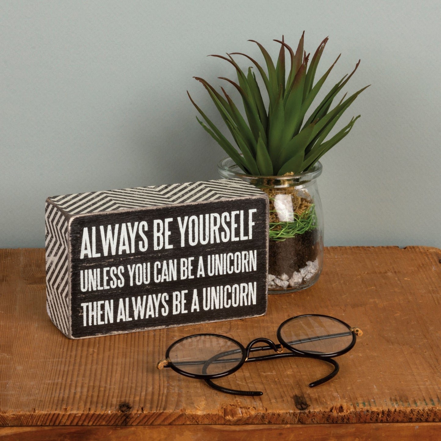 Be A Unicorn Inspo Box Sign | Classic Black and White Wall Desk Decor