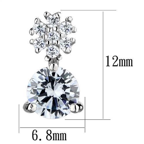 3W1283 - Rhodium Brass Earrings with AAA Grade CZ in Clear