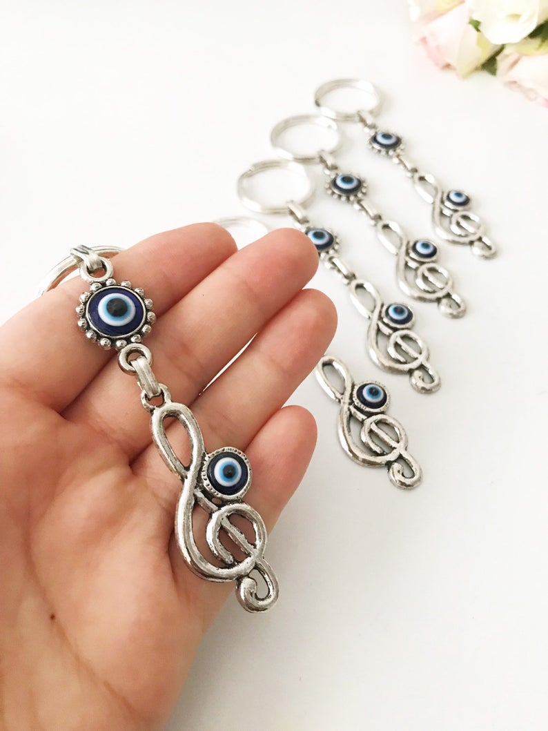 Evil eye treble clef keychain