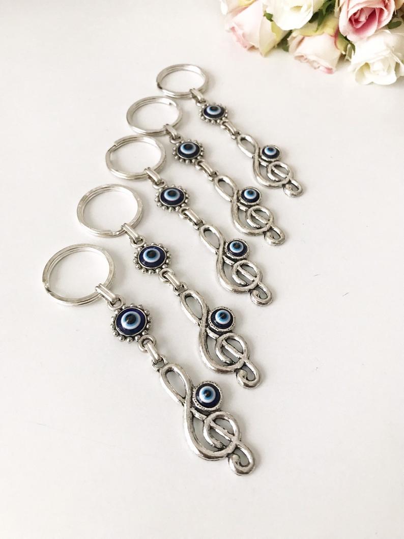 Evil eye treble clef keychain
