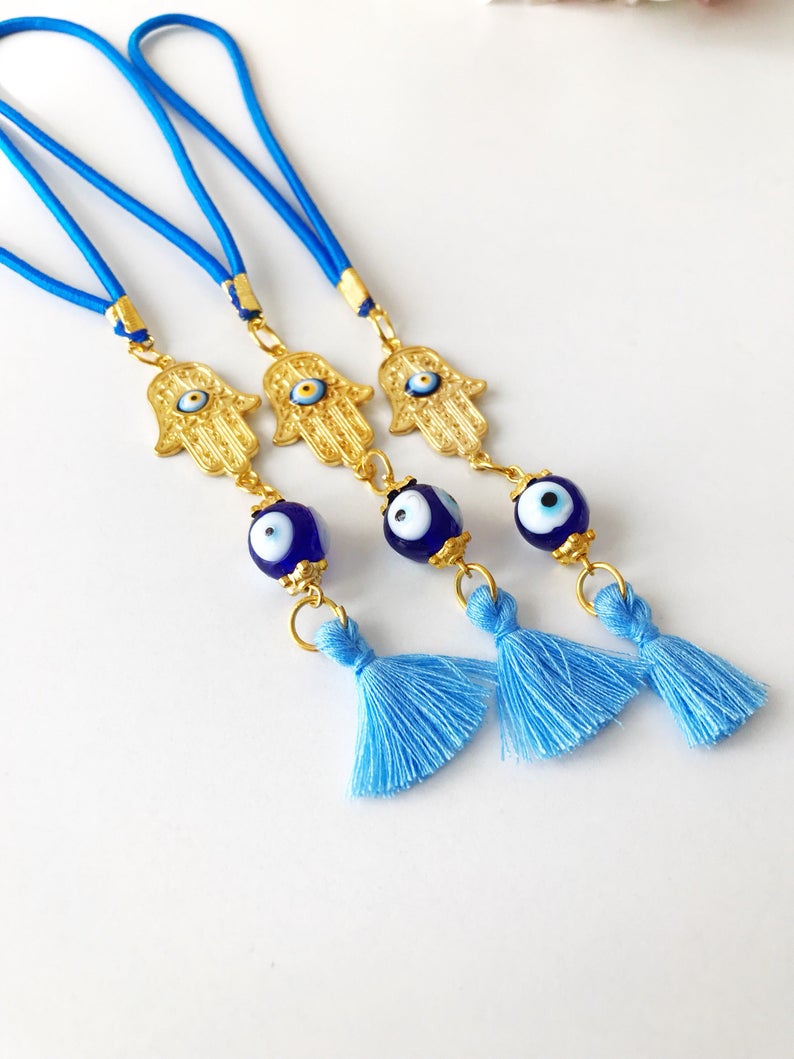 Hamsa hand evil eye car mirror charm