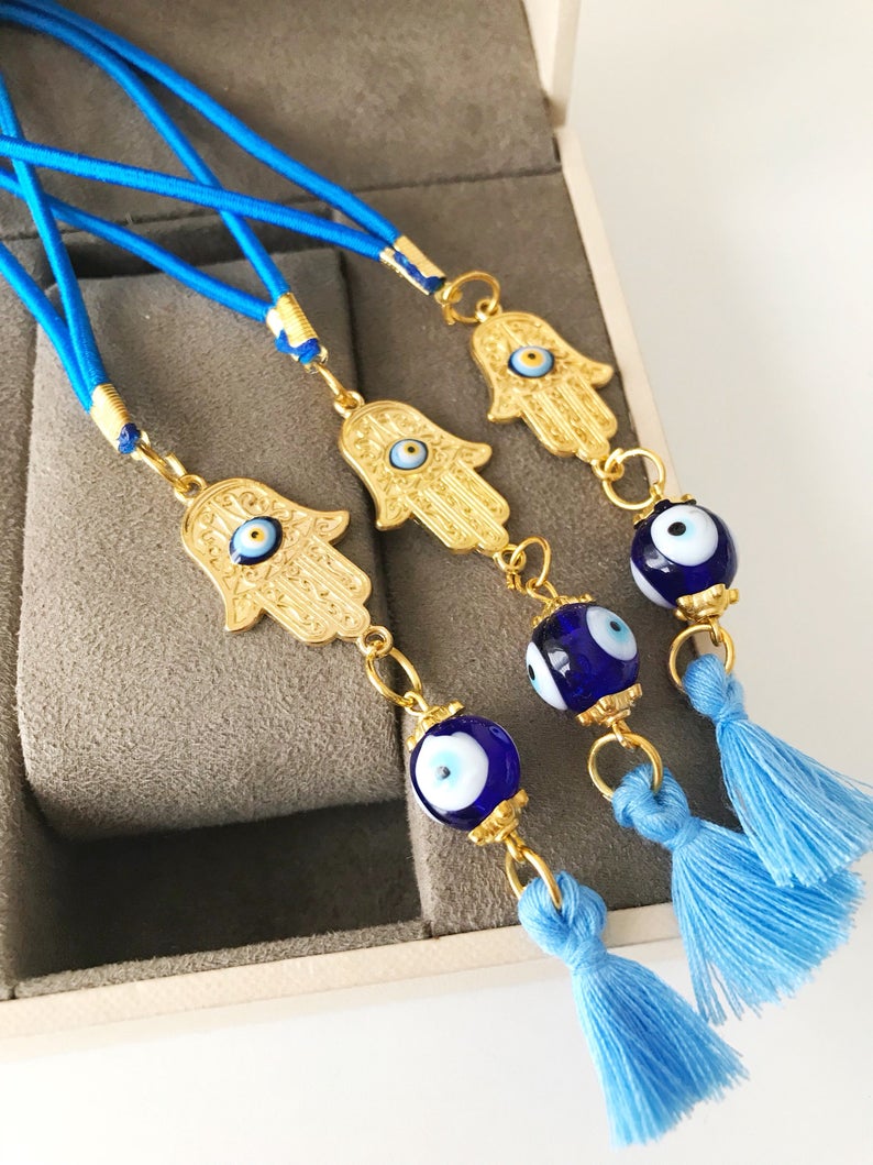 Hamsa hand evil eye car mirror charm