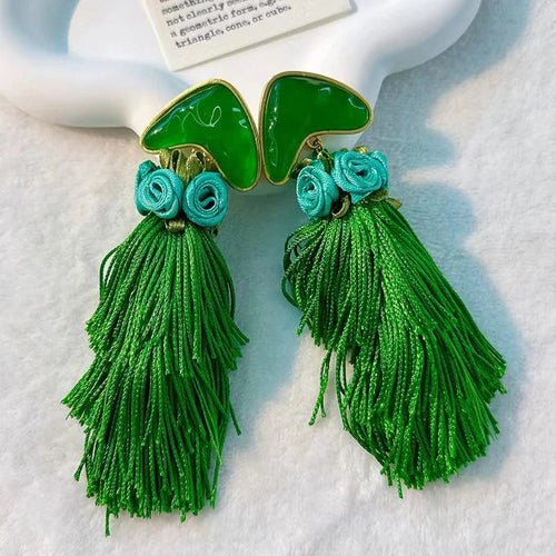 Handmade Cotton Long Tassel Earrings
