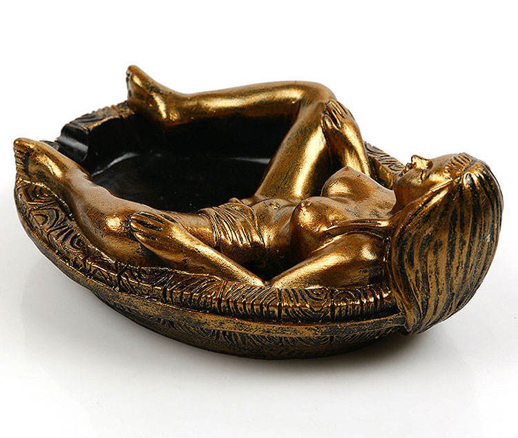 Vintage Gold Resin Ashtray Knic-knack Figurine of a Beautiful Woman