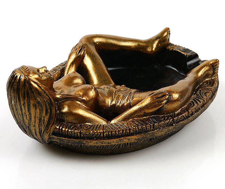 Vintage Gold Resin Ashtray Knic-knack Figurine of a Beautiful Woman