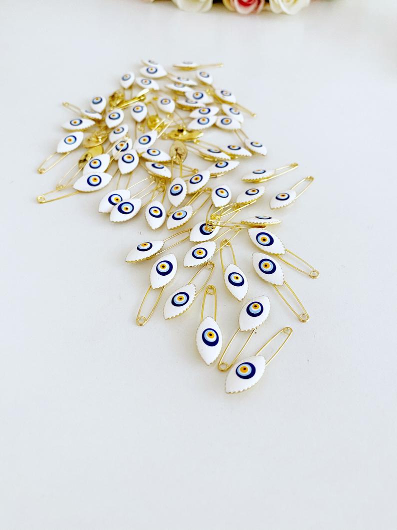 White Evil Eye Safety Pin, Lucky Evil Eye Pin, Wedding Invitation Pin