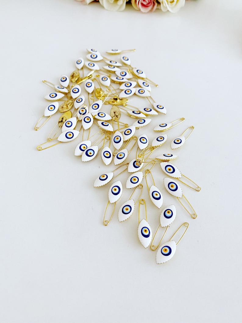 White Evil Eye Safety Pin, Lucky Evil Eye Pin, Wedding Invitation Pin