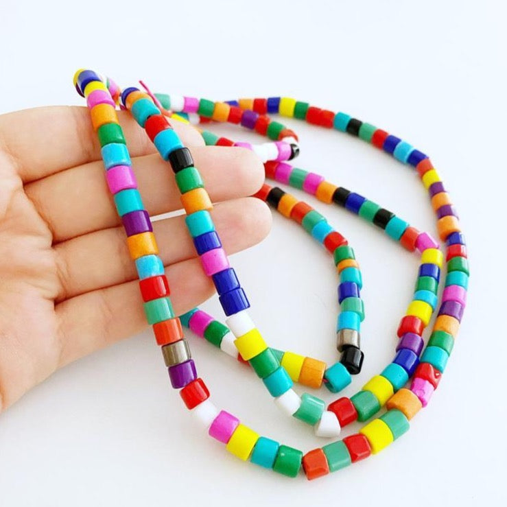 Handmade Murano Glass Cylinder Beads, Assorted Color Beads, Murano
