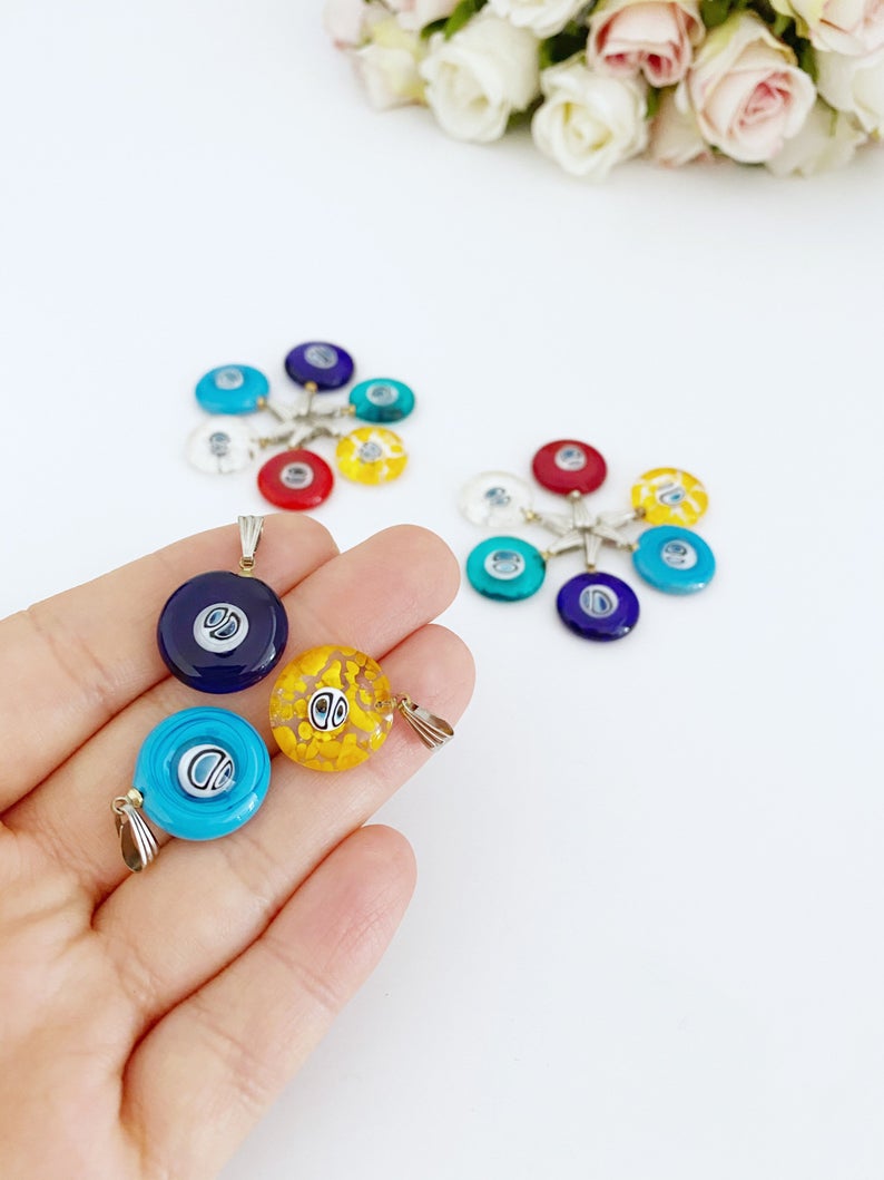 Evil Eye Beads, Murano Glass Evil Eye Pendant, Evil Eye Necklace, Blue