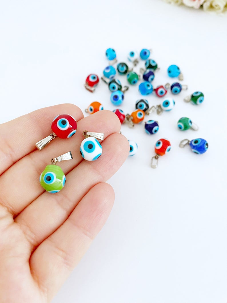 Murano Glass Evil Eye Pendant, 3 pcs, Evil Eye Bead Charm, Turkish