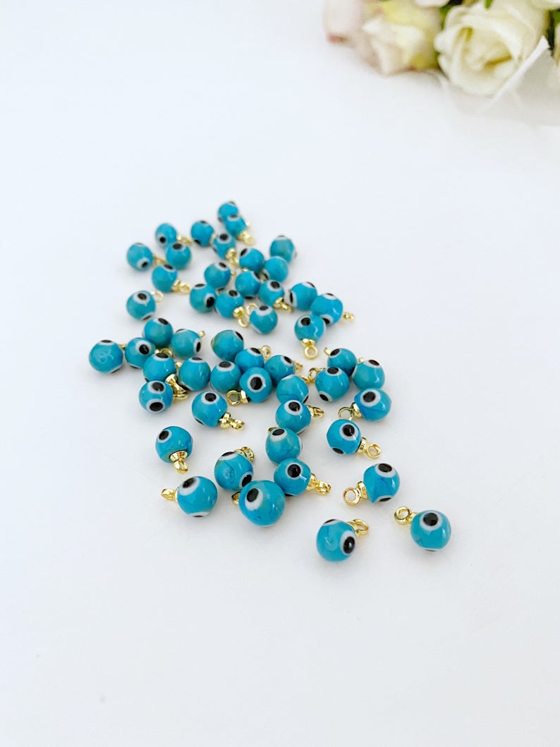 1 to 5 pcs, Tiny Glass Evil Eye Beads, Evil Eye Jewelry DIY Supply,