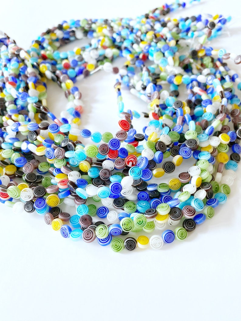 Handmade Flat Round Millefiori Beads, 6mm Beads with 60 pcs, Circular