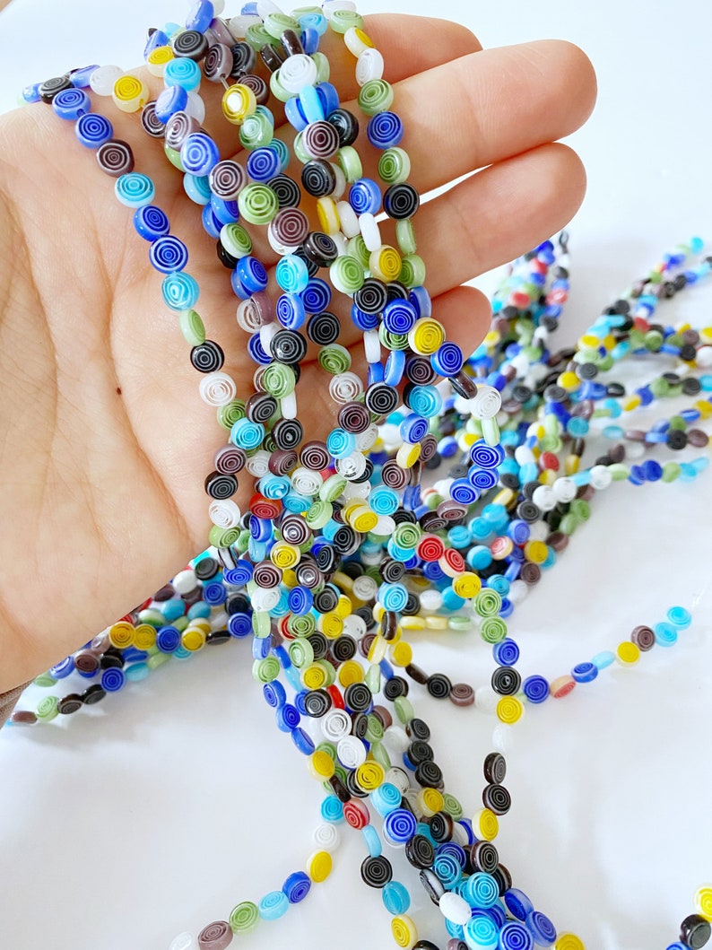 Handmade Flat Round Millefiori Beads, 6mm Beads with 60 pcs, Circular