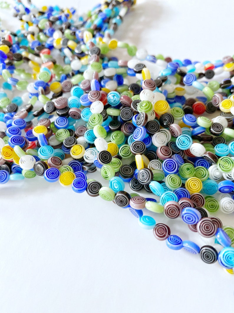 Handmade Flat Round Millefiori Beads, 6mm Beads with 60 pcs, Circular