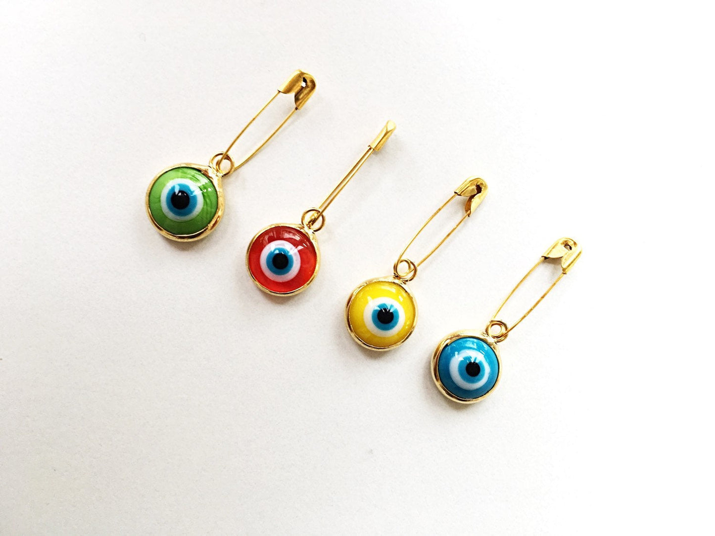 Lucky evil eye safety pin, protection for baby, gold plated evil eye