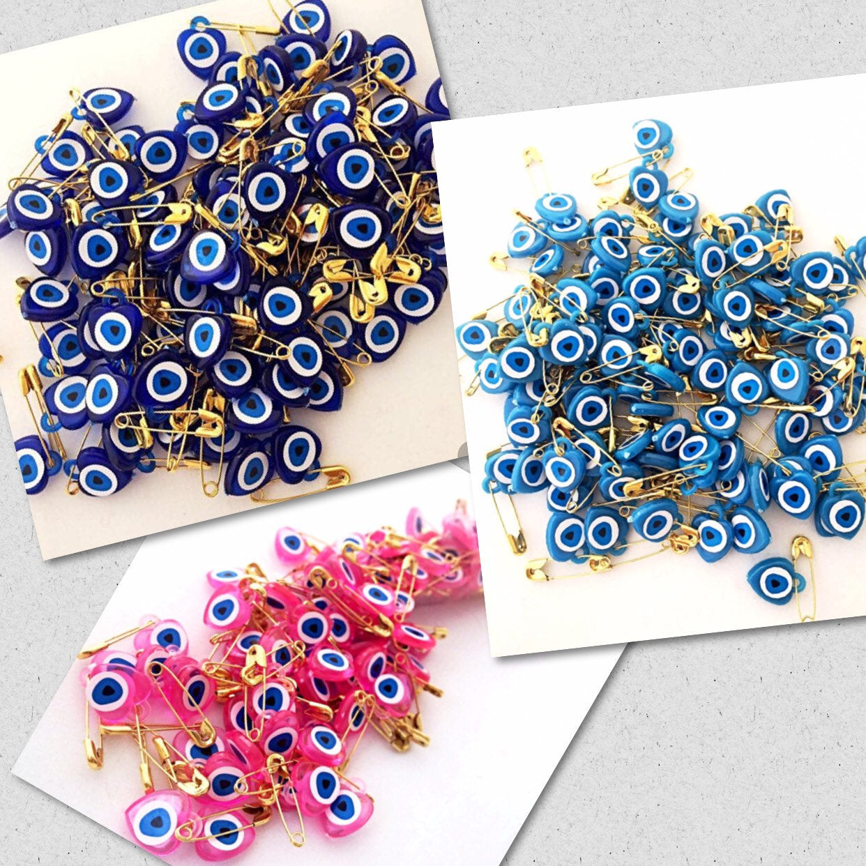 Unique wedding favor | 100 evil eye safety pins | mixed resin evil eye