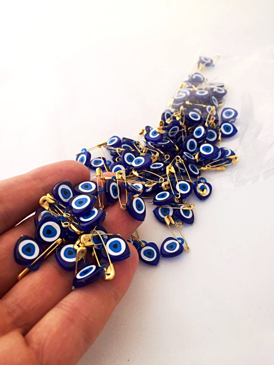 Unique wedding favor | 100 evil eye safety pins | mixed resin evil eye