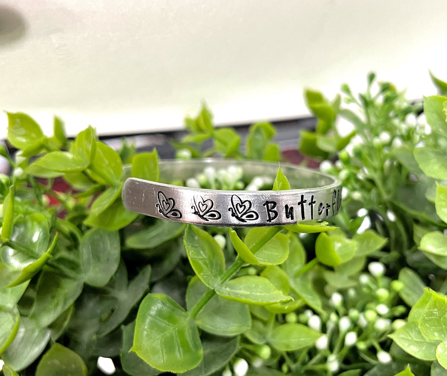 Butterflies Appear when Angels are Near Hand Stamped Cuff Bracelet