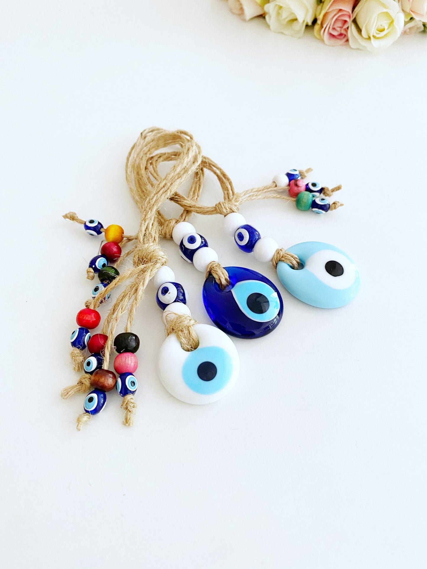 Lucky Evil Eye Bead, Evil Eye Car Rear Mirror Charm, White Evil Eye