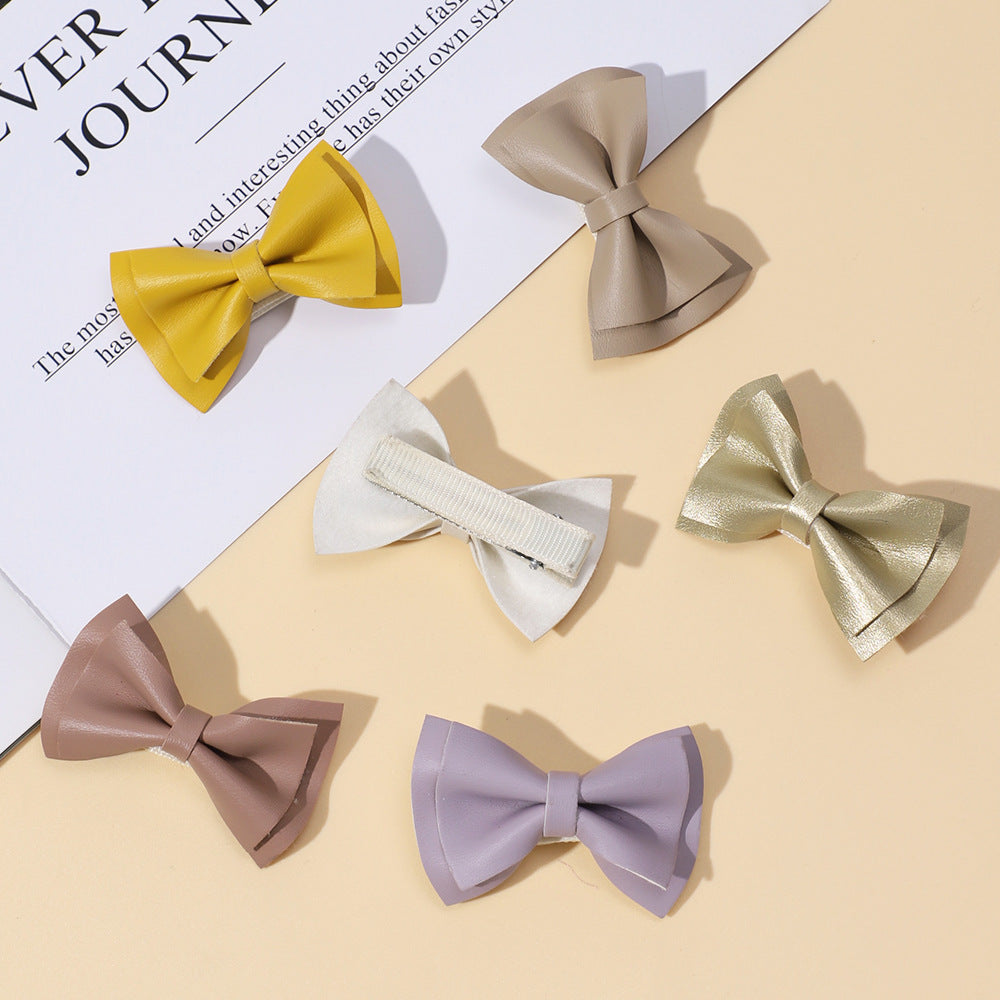 Girls Plain Solid Color Bow Tie Hair Clips Handmade Cloth Accessory