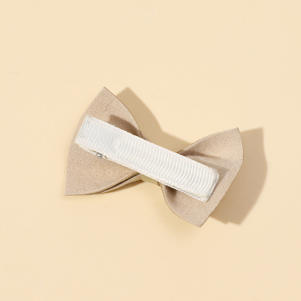 Girls Plain Solid Color Bow Tie Hair Clips Handmade Cloth Accessory