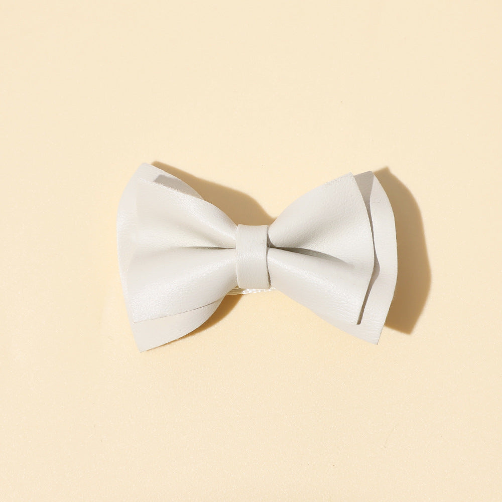 Girls Plain Solid Color Bow Tie Hair Clips Handmade Cloth Accessory