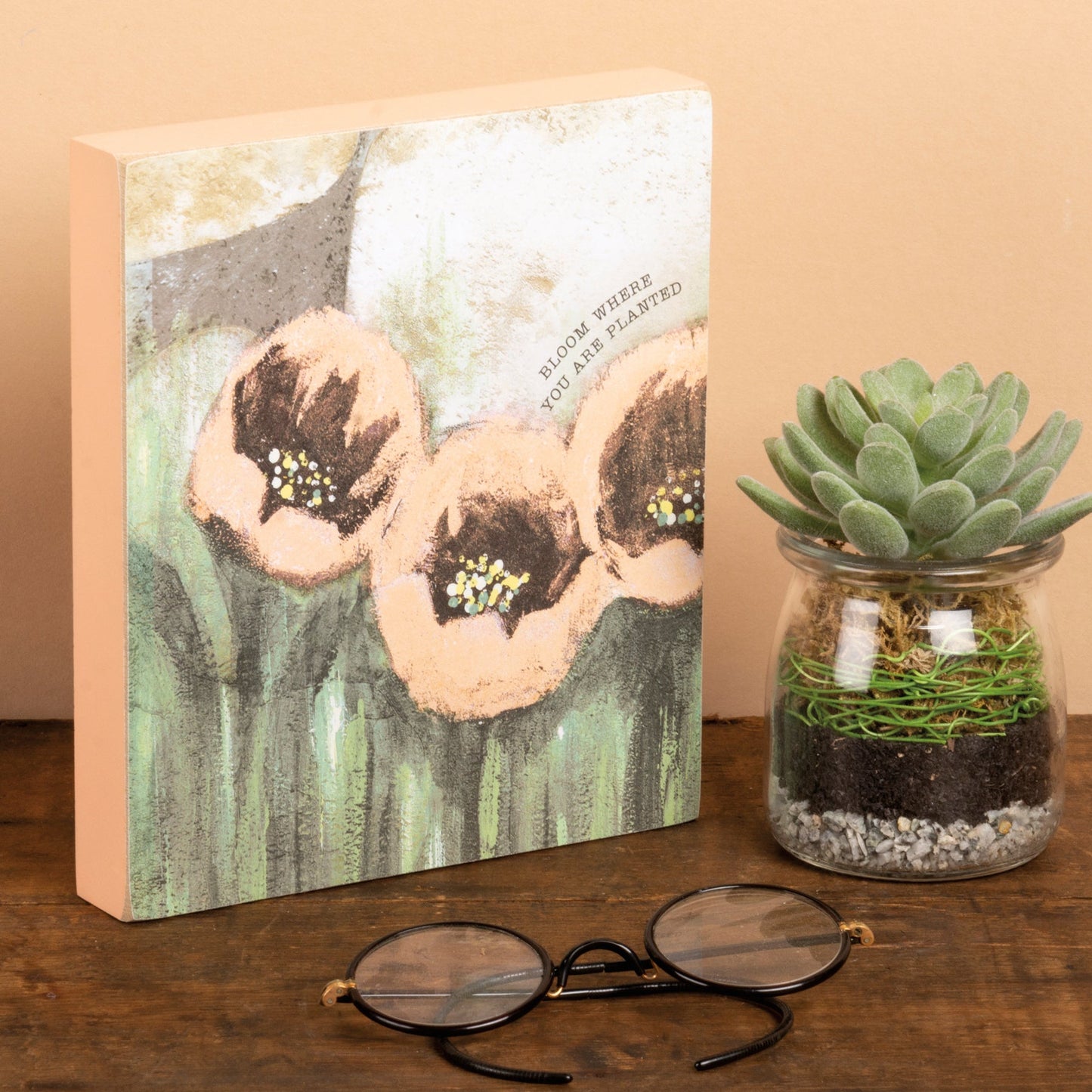 Bloom Where You Are Planted Inspo Block Sign | Floral Designs Wooden