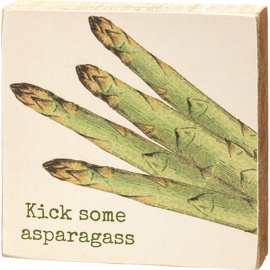 Kick Some Asparagass Block Sign| Wooden Square Desk Wall Decor Display