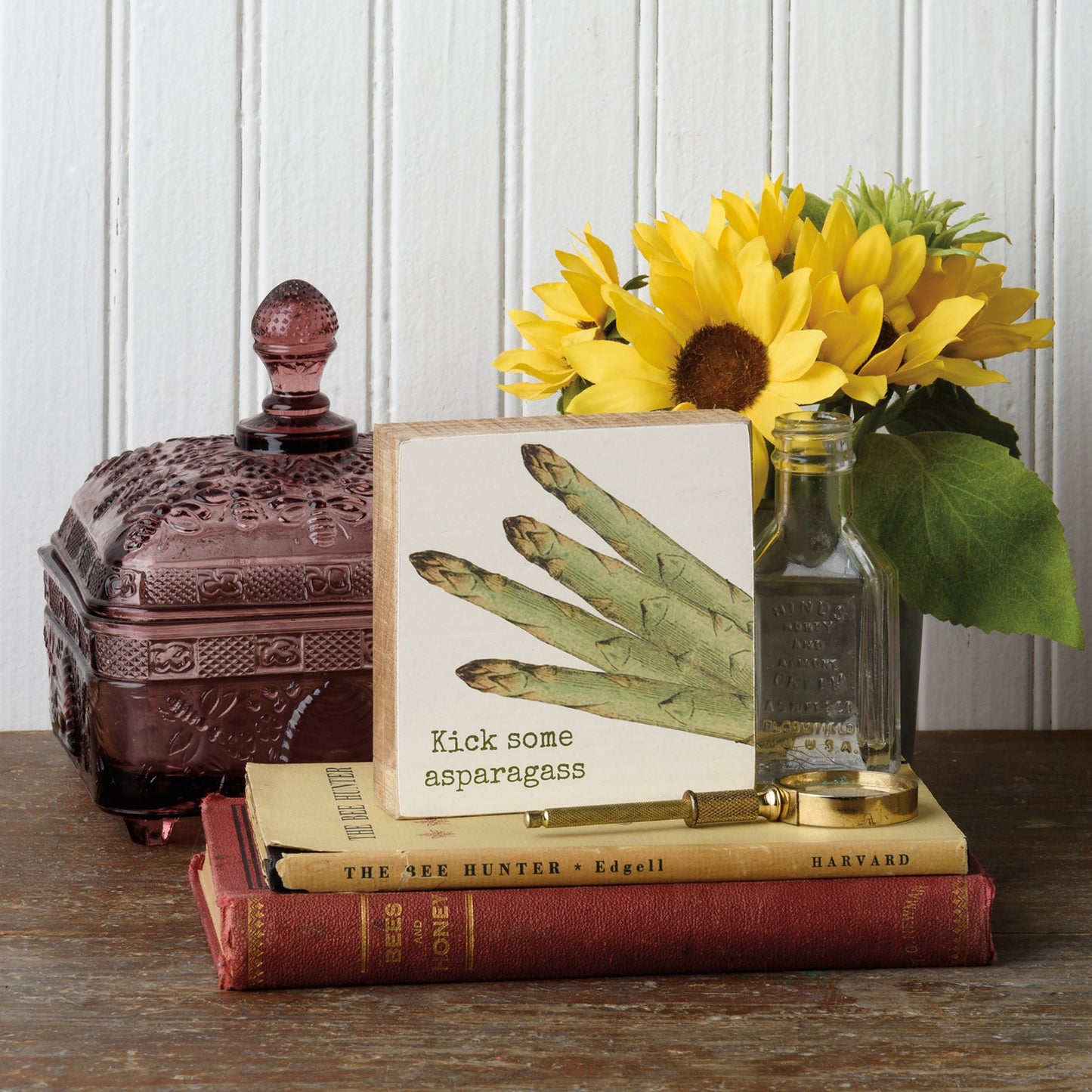 Kick Some Asparagass Block Sign| Wooden Square Desk Wall Decor Display