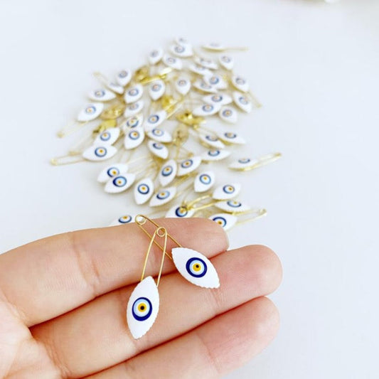 White Evil Eye Safety Pin, Lucky Evil Eye Pin, Wedding Invitation Pin