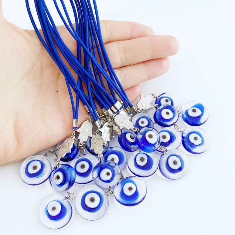 Evil Eye Car Mirror Charm, Silver Hamsa Charm, Murano Glass Evil Eye