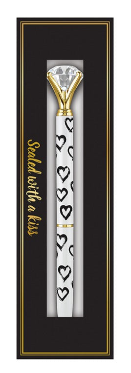 Heart Gem Pen in Gift Box | Jewel-Topped Gift Pen | Box Reads "Sealed