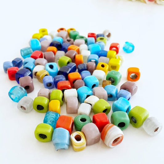 Handmade Murano Glass Beads, Glass Cube Beads, Assorted Glass Beads