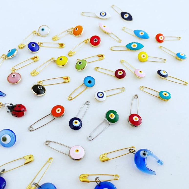 Evil Eye Safety Pin, BULK 1 to 100, Lucky Evil Eye Stroller Pin,