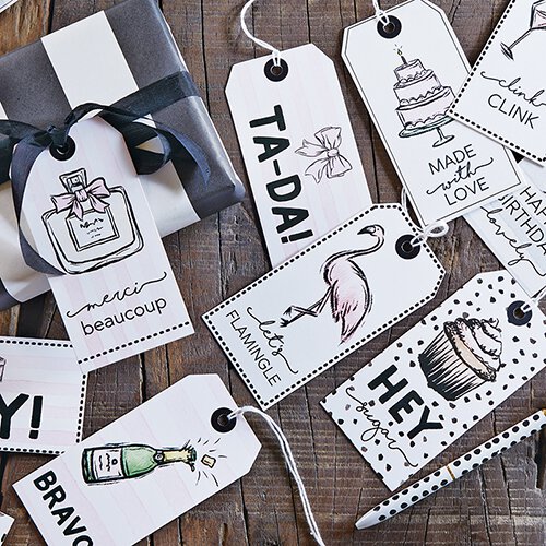 Merci Beaucoup Gift Tag Book | 24 Pretty Cardstock Tags | Clink Clink,