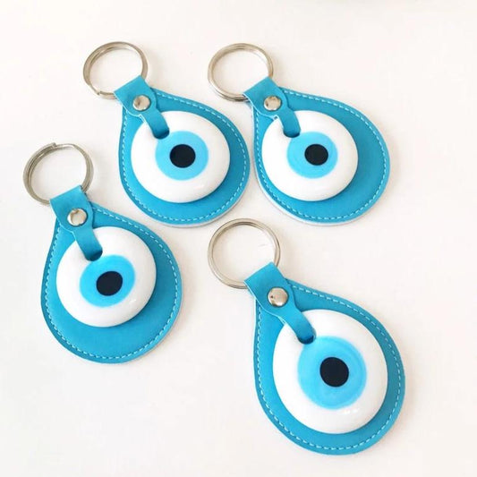 Evil eye turquoise leather keychain
