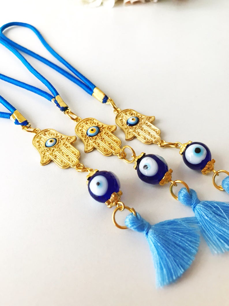 Hamsa hand evil eye car mirror charm
