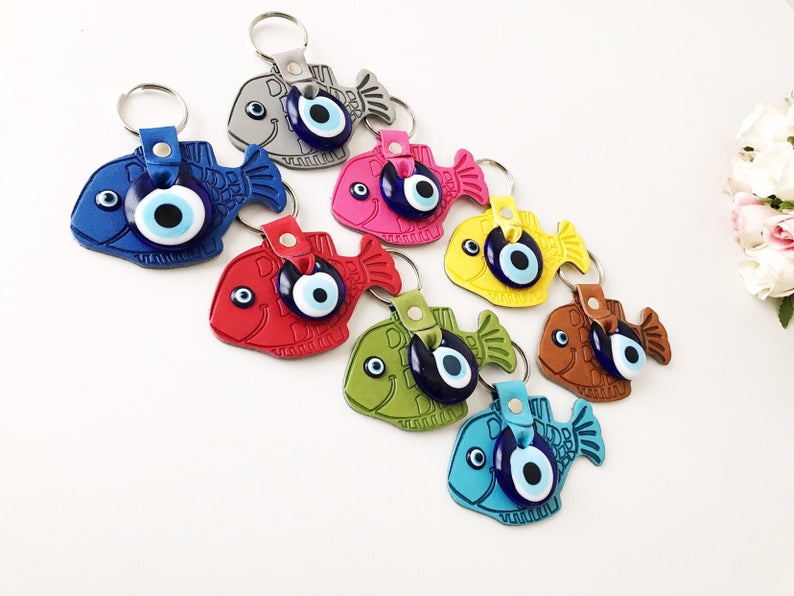 Lucky fish evil eye keychain