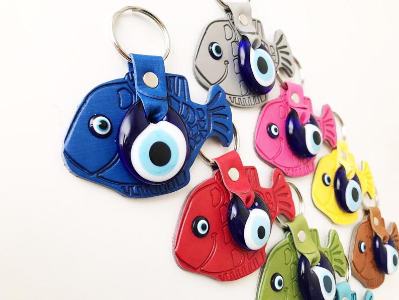 Lucky fish evil eye keychain
