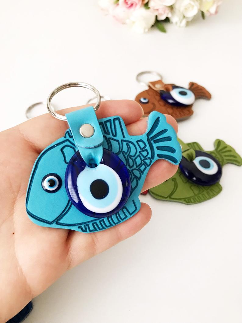 Lucky fish evil eye keychain