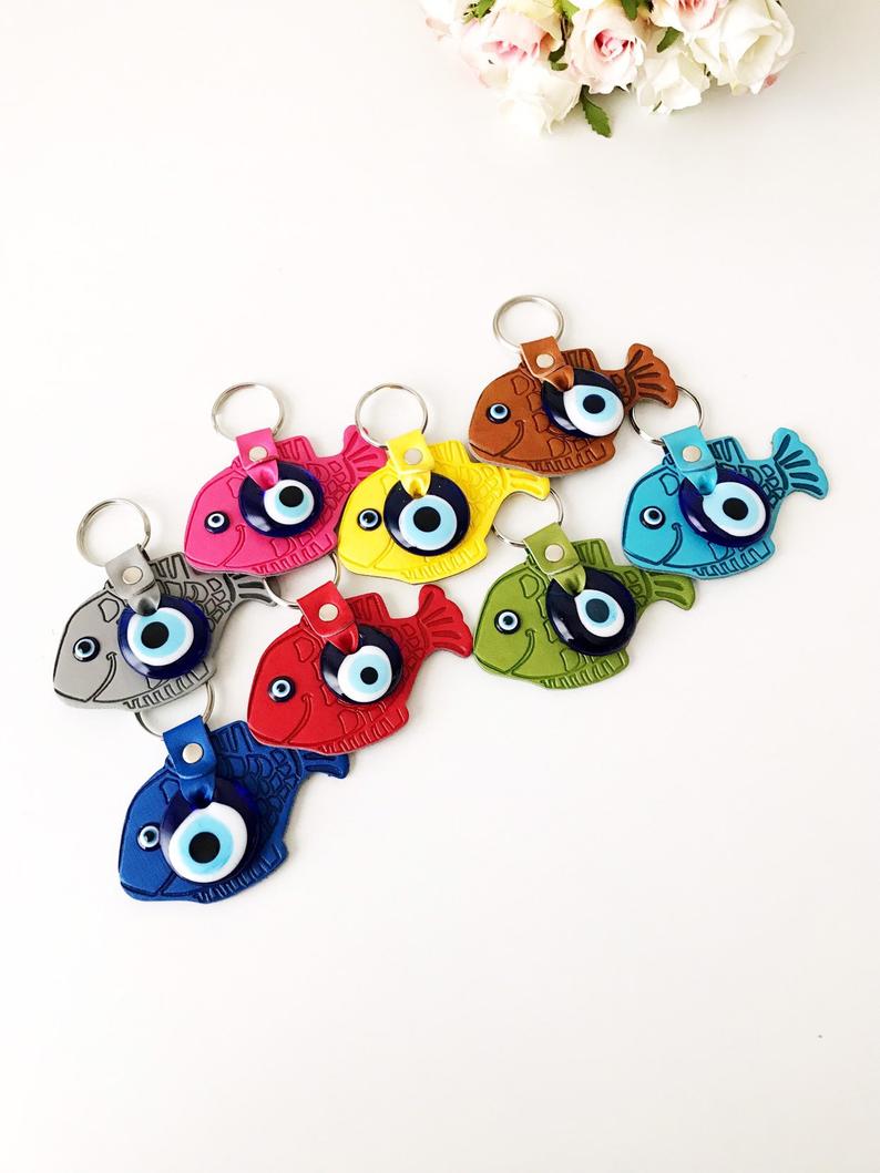 Lucky fish evil eye keychain