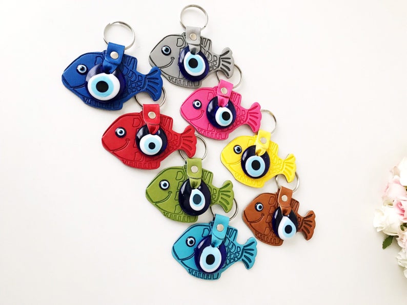 Lucky fish evil eye keychain