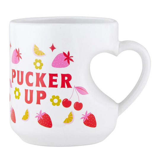 Valentine's Pucker Up Heart Shaped Handle Mug | Stoneware Tea Coffee