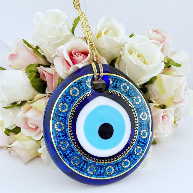 Handmade Glass Evil Eye Bead, Patterned Evil Eye Bead, Evil Eye Decor,