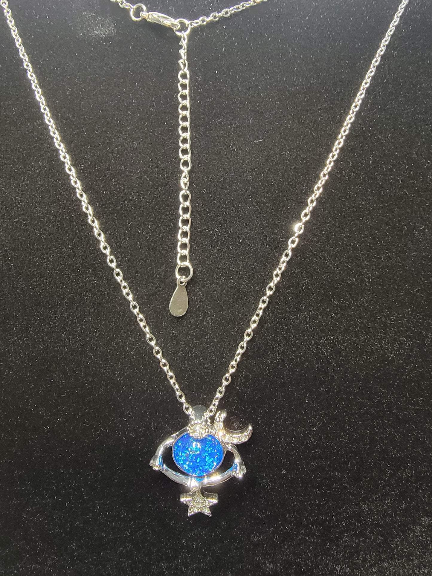 Shiny Stars and Moon Pendant Silver Necklace