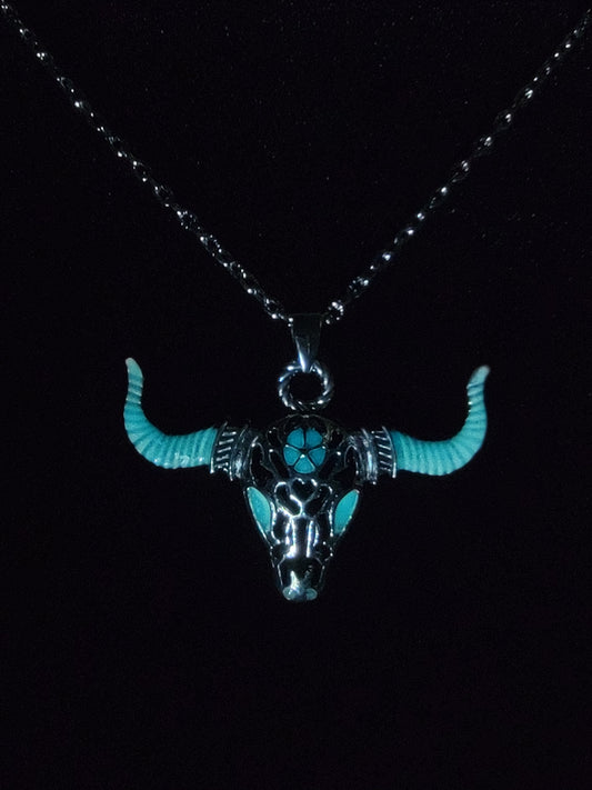 Glowing Bull Pendant Silver Necklace