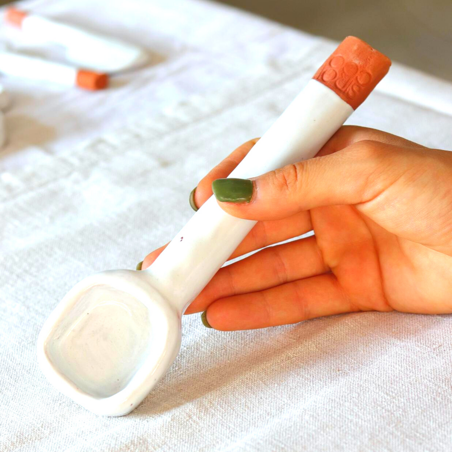 Ceramic Handmade Spoons in White and Terracotta