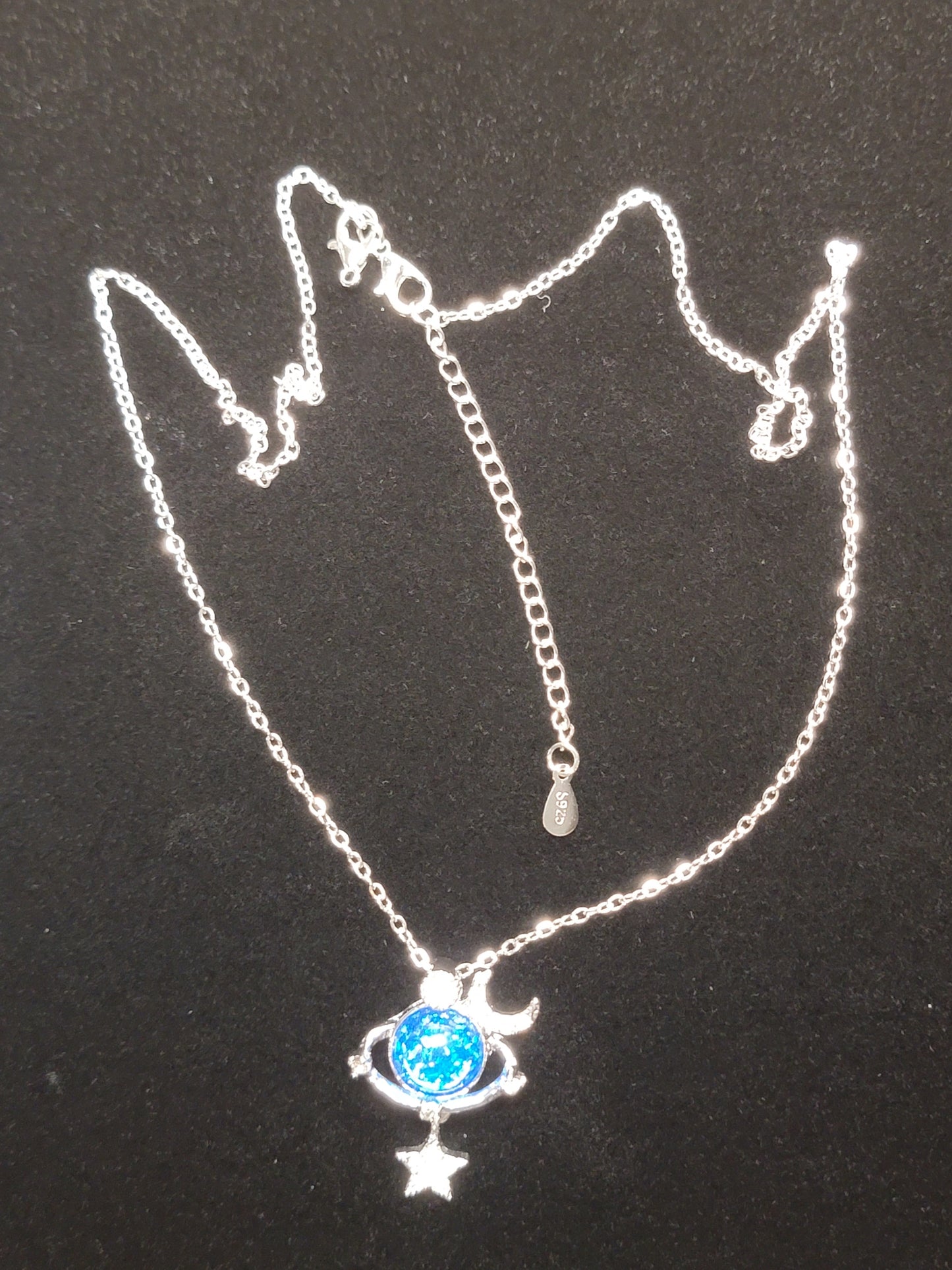 Shiny Stars and Moon Pendant Silver Necklace
