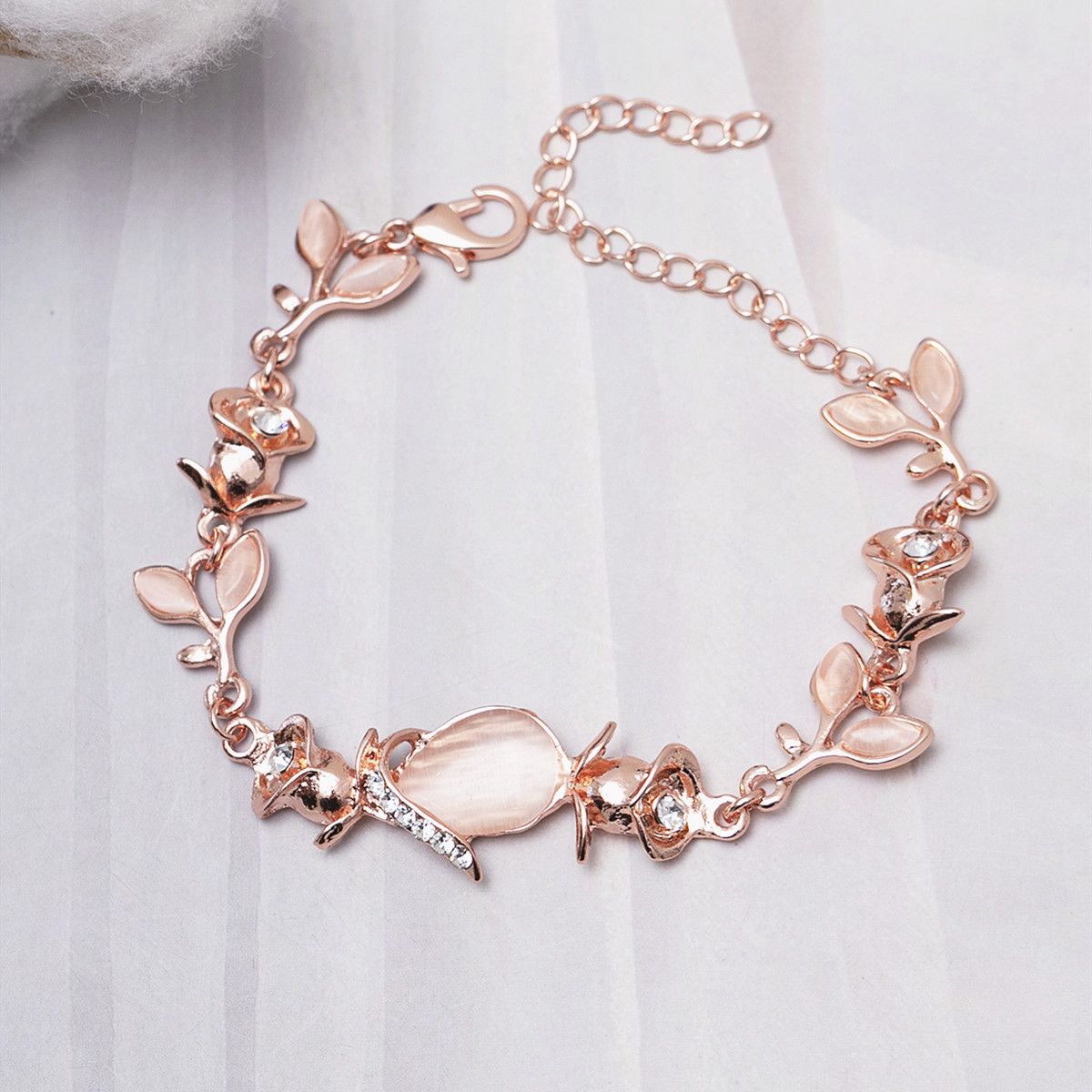 Flower & Leaf Shape Shiny Chain Bracelet Engagement Jewelry Gift